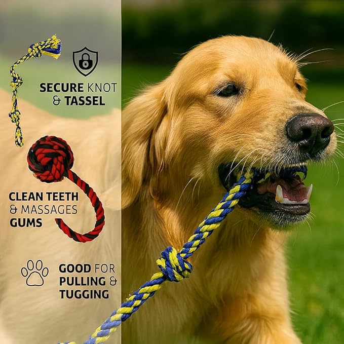PAWPOURRI Dog Rope Toys for Medium and Large Dogs | Strong Cotton Rope Set for Chewing, Teething Comfort, Tug Play and Daily Interactive Activities | (2 pcs Dog Toys Combo)