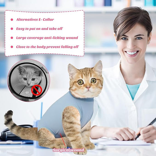Coppthinktu Cat Recovery Suit for Abdominal Wounds or Skin Diseases, Cat Onesie for Cats After Surgery Female Kitten Recovery Suit, Breathable E-Collar Alternative After Spay Anti Licking 