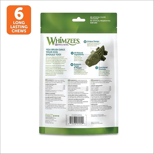 Whimzees Wellness Alligator Dog Dental Treats, Natural Chews, Large Size, (6 Count)