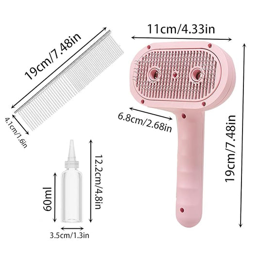 Cat Steam Brush for Shedding with Metal Comb,Deshedding Dog Brush for Long and Short Haired Dogs,Cat Hair Brush for Indoor Cats,Self Cleaning Double Hole Spray USB Rechargeable Grooming Supplies(Pink)