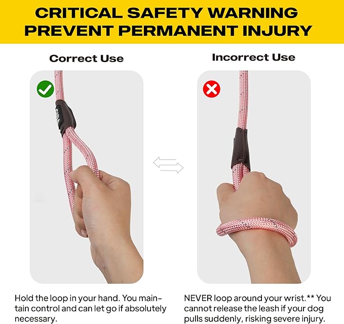 Fida Duarble Slip Leads for Dogs, 4 FT x 1/2" Heavy Duty Dog Loop Leashes, Comfortable Strong Rope Slip Leash for Small Dogs and Puppies, No Pull Pet Training Lead with Highly Reflective(1/2", Pink)