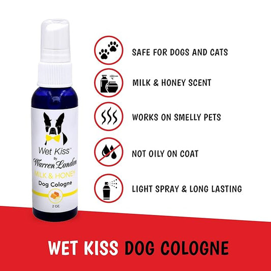 Warren London Wet Kiss Dog Cologne Spray – Milk & Honey | Pocket-Size 2 oz Odor Eliminator & Coat Freshener for Dogs & Cats