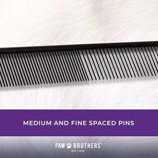 Ryan's Pet Supplies Paw Brothers Greyhound Style Teflon Comb for Dogs, Professional Grade, True Teflon, Fine/Medium, Ergonomic Handle, 7.5 in.