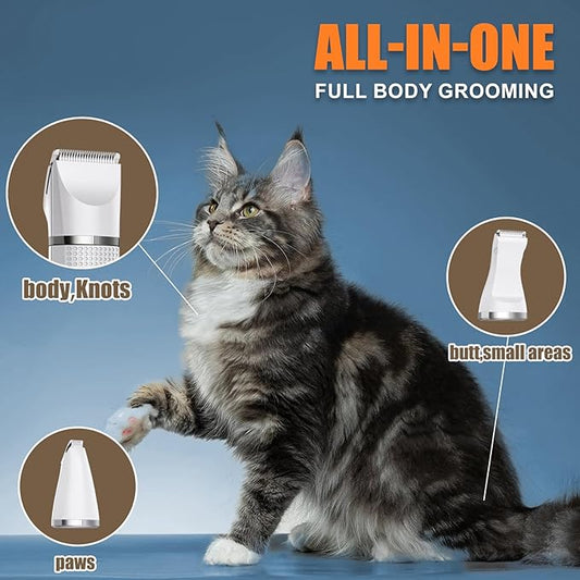 Bautrium Cat Grooming Clippers Kit with Paw Trimmer, 3 in 1 Electric Pet Hair Trimmer Supplies for Thick Matted Hair, Heavy Coat Butt Shaver Cat Razor Fur Trimmer for Dogs at Home (White)