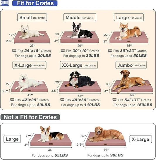 Tail Stories Outdoor Large Washable Dog Bed, Orthopedic Egg Crate Foam Dog Crate Mat for Large Dogs with Removable Oxford Cooling Cover, Pink