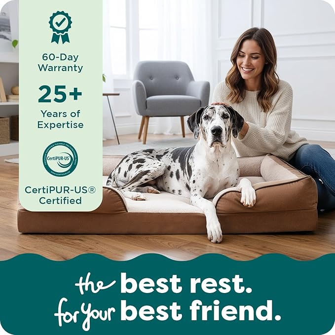 FurHaven Cooling Gel Dog Bed for Large Dogs, Perfect Comfort Sofa Bed with Cool Gel-Top Foam & Solid Orthopedic Foam Base for Joint Support, Washable Cover, Jumbo Plus XXL, Plush & Velvet, Brownstone.
