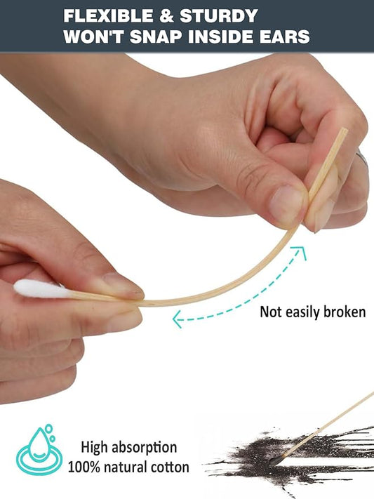 600pcs Dog Ear Swabs 6 Inch (6 Packs) - Bulk Bamboo Cotton Buds Refill - Sturdy Bamboo Stick Applicators for Precision Ear Cleaning, Groomers, Gun Cleaning & Cats - Safe & Absorbent Heads