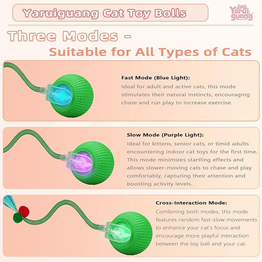 Yaruiguang New Upgraded Cat Ball Toy - Speedy Tail 3.0 Cat Toy, Interactive Cat Toy Ball, Stimulating Toys and Juguetes para Gatos, Cat Toys for Bored Indoor(Sound Switchable) (Green)