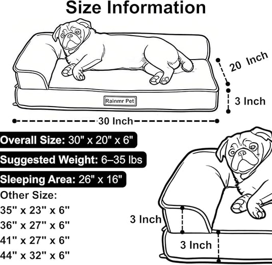 Rainmr Orthopedic Dog Bed for Small and Medium Dogs, Memory Foam Pet Bed with Washable Removable Cover, Nonskid Bottom, Waterproof, for Indoor, Outdoor, Crate & Car Use, 30x20x6 Inches, Brown Grey