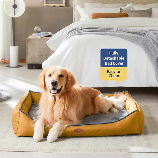 Tidore Orthopedic Dog Beds for Medium Dogs, Durable Egg Crate Foam Sofa Dog Bed wit Washable Removable Cover,Waterproof Lining,Pet Bed for Large Dogs (Mustard Yellow, 39.4" L x 31.5" W x 7.4" Th)