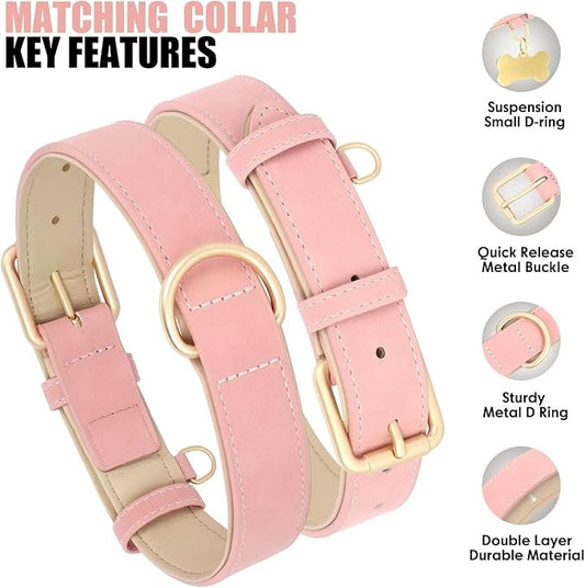 Beirui Soft Padded PU Leather Dog Collar and Leash Set, Durable Dog Leash and Collar Set with Metal Buckle, Breathable Pet Collars with 4FT Leash for Large Dogs(Pink, Neck 16-21")