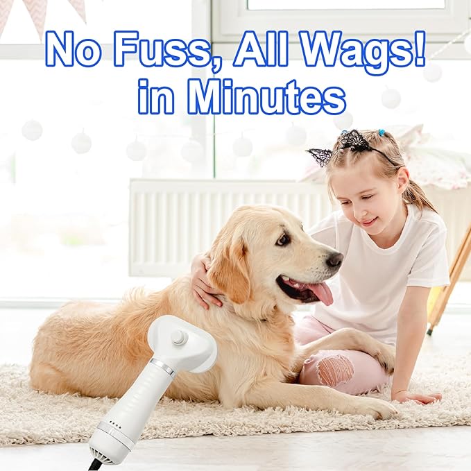 3-in-1 Pet Hair Dryer Brush for Dogs & Cats – Portable Blower & Slicker Brush, Adjustable Temperature, Overheat Protection