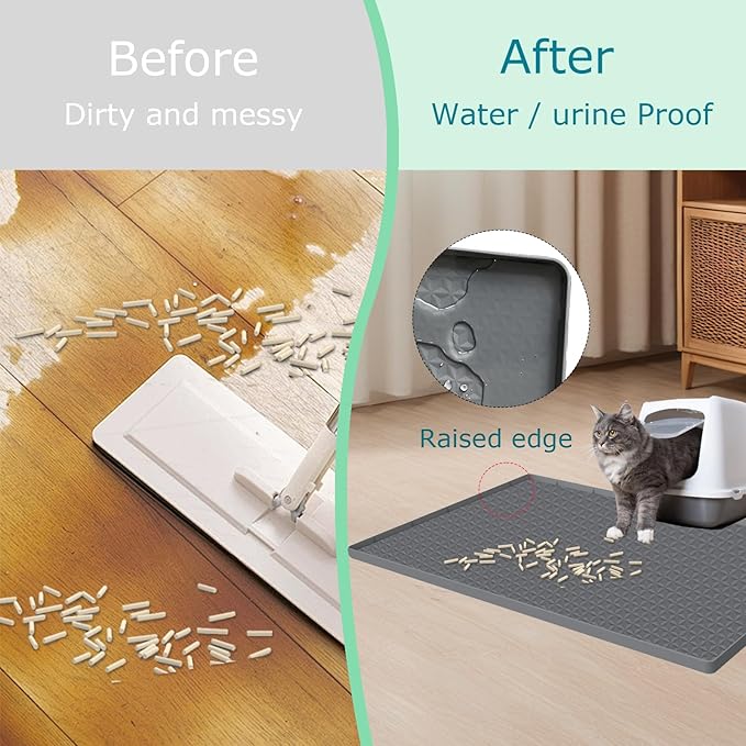 Jacooxi Cat Litter Mat for Litter Box, Silicone Large Cat Litter Trapping Mat - 51.2x25.6 in, Waterproof & Non-Slip, Durable & Easy Clean, Gray