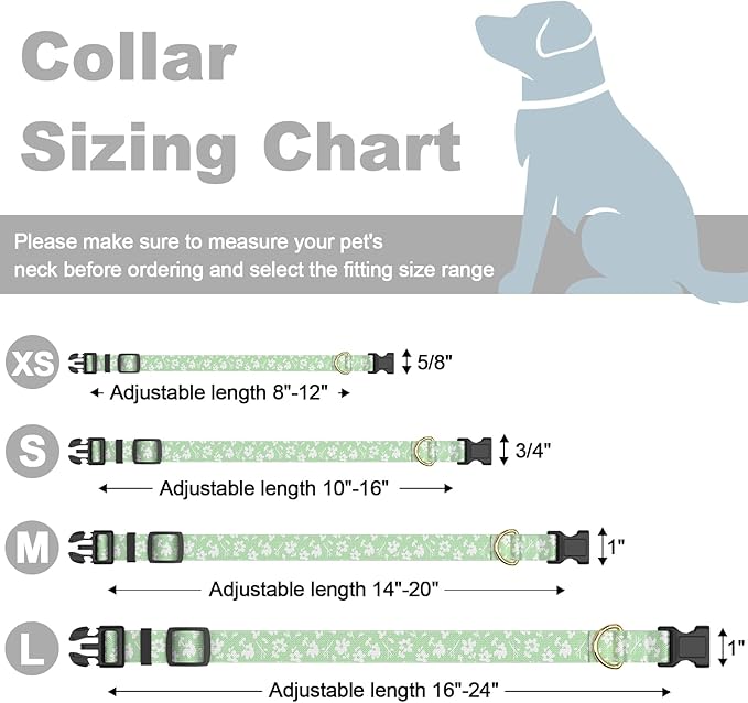 Rnivvi Dog Collar for Small Dogs, Cute Floral Heavy Duty Adjustable Puppy Collar with Quick Release Buckle for Girl & Female, Pet Accessories for Walking Running, XS Length 5/8" Width, Green