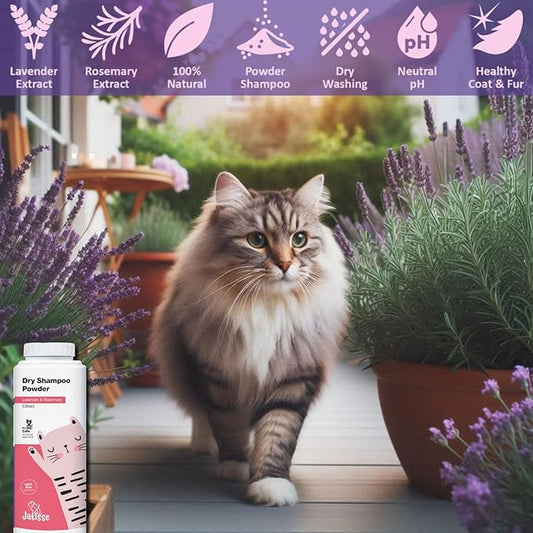 Jatisse Cat Dry Shampoo Powder with Lavender and Rosemary for Cats 5.29 fl. oz| Grooming for Cat | Kitten Sensitive Skin | Cleansing and Moisturizing Perfume and Talc Free (2)