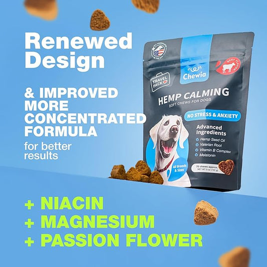 Calming Chews for Dogs Anxiety Relief - Soft Chews for Dogs - Melatonin, Chamomile Extract, Valerian Root - Travel Pack - Vet Visits, Grooming, Nail Trimming, Storms