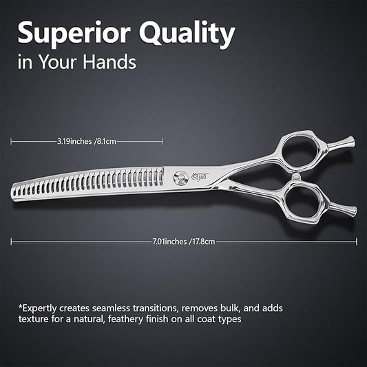Stjuo Professional Dog Grooming Scissors, Japanese 440C Stainless Steel, 62 HRC Hardness (Curved Chunker, 7'')