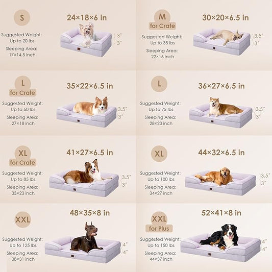 EHEYCIGA Orthopedic Dog Beds for Extra Large Dogs 44x32Inch, Waterproof Memory Foam XL Pet Bed with Sides, Non-Slip and Egg-Crate Foam Big Dog Couch Bed with Washable Removable Cover, Lilac