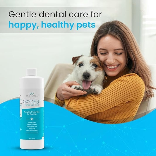Infinite Health Labs Oxydent Premium Pet Dental Care Solution - Pet Water Additive & Mouthwash for Teeth Cleaning - Eliminate Bad Dog & Cat Bad Breath - Dog Dental Rinse - Fights Tartar & Plaque