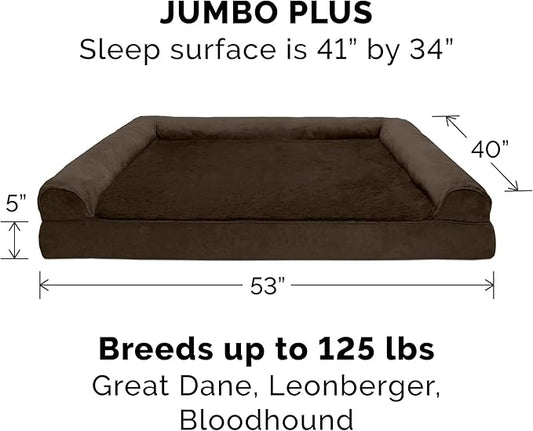 Furhaven Cooling Gel Dog Bed for Large Dogs w/ Removable Bolsters & Washable Cover, For Dogs Up to 125 lbs - Plush & Suede Sofa - Espresso, Jumbo Plus/XXL