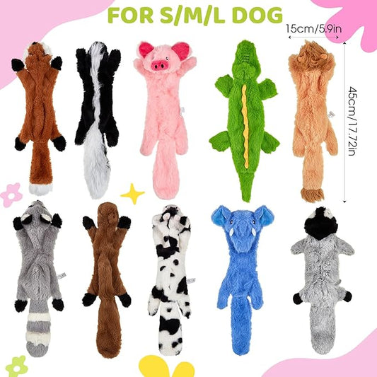 Syhood 10 Pack Dog Squeaky Toys No Stuffing Plush Chew Toy Animals Crinkle Dog Squeaky Toys Durable Stuffingless Puppy Teething Chew Toy with Squirrel Raccoon Skunk for Small Medium Large Breed Chewer