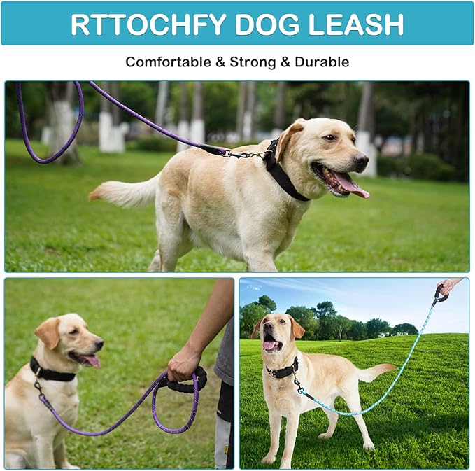 Rttochfy Rope Dog Leash 2/4/5/6/8/10 FT with Comfortable Padded Handle and Highly Reflective Threads for Small Medium and Large Dogs Heavy Duty (1/2"-6 FT, Grey)