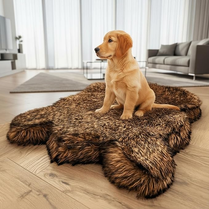IHAPPYDOG Luxury Faux Fur Orthopedic Dog Bed, Memory Foam Dog Bed for Small, Medium, Large and XL Pets, Fluffy Pet Bed with Waterproof and Washable Cover (Brown, 60"x35")