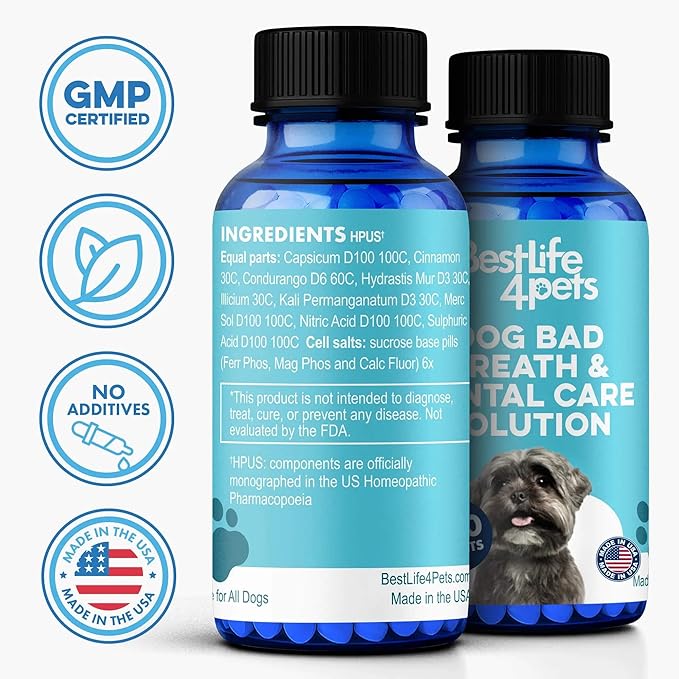 Dog Bad Breath & Dental Care Solution, Supports Canine Oral Health, Relieves Stinky Breath, Tooth Pain, Red Swollen Gums, Helps Reduce Plaque and Gingivitis, 400 Odorless, Tasteless Easy to Use Pills