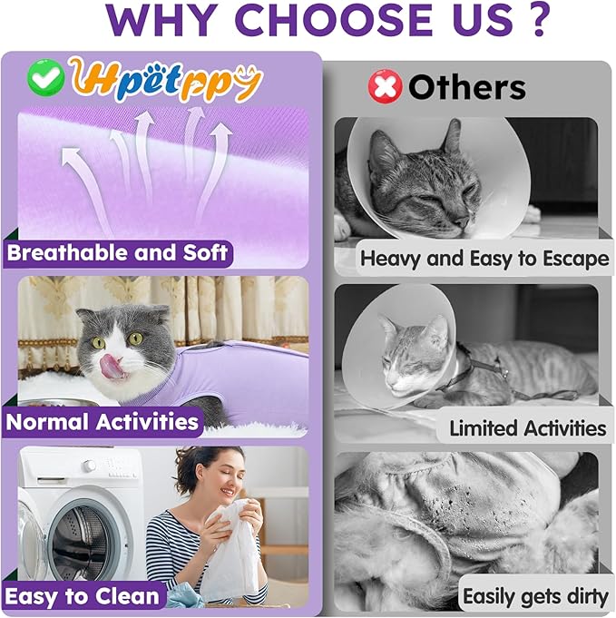 Hpetppy Cat Recovery Suit, Breathable Cat Surgery Recovery Suit Female, Cat Onesie for Cats After Surgery Spay Surgical Abdominal Wound Skin Diseases Cone of Shame Alternative Purple(M)