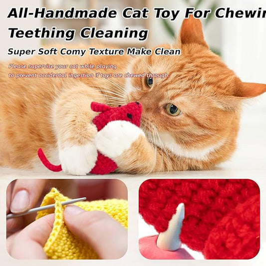 Retro Shaw Catnip Toys Crochet Mouse, 6 Pcs Yarn Cat Nip Mice Safe Teeth Cleaning Chew Toy for Indoor Kittens Kitty, Interactive Catnip Cat Kicker Toys