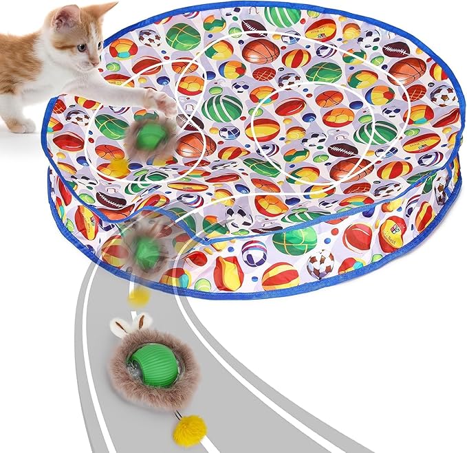 Hoobest Ball Frenzy Cat Mat Interactive with Motion Sensor | Rechargeable Ball with Beep & LED Lights | Engaging Game for Indoor Cats, Reduces Boredom & Encourages Play (Double Layer) (Sport Balls)