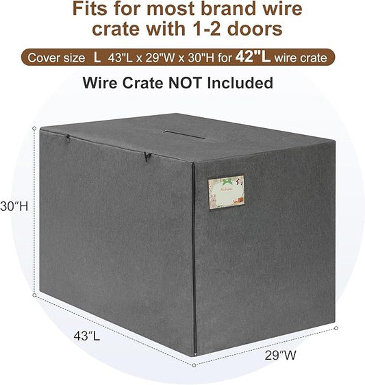 HiCaptain Breathable Dog Crate Cover 42 Inch, Durable Heavy Duty Kennel Cover, Dual Zippered Panels, Windproof Waterproof UV-Resistant (Grey)
