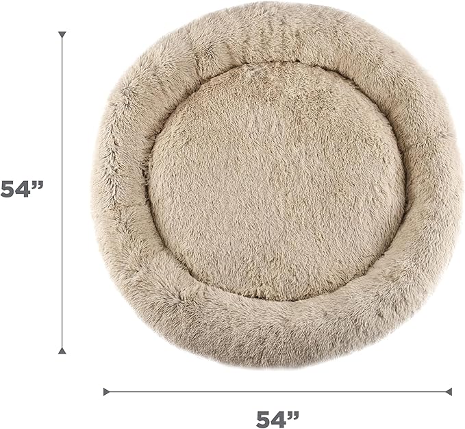 Best Friends by Sheri The Original Calming Donut Dog Bed – Washable Plush Pet Bed for XXL Breeds up to 210 lbs, Shag Faux Fur, Taupe, XXL (54" x 54")