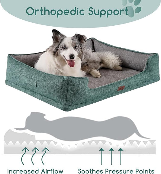 Hollypet Orthopedic Rectangle Dog Bed for Large Dogs, Supportive Egg-Crate Foam Pet Beds with Removable Washable Waterproof Cover and Non-Slip Bottom, Green, 38" L x 29" W x 8.5" Th
