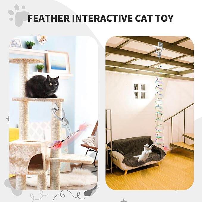 PANRIO Interactive Cat Toys for Indoor Cats, Automatic Hanging Door Feather Toy Mouse & Ribbon Wand Teaser,USB-Rechargeable Self Play Chase Exercise Feather Toys for Bored Indoor Adult & Kitten Cats
