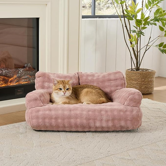 Yaning Cat Couch Bed, Cute Soft Pet Sofa for Indoor Cats Kittens Puppies with Removable Washable Cover, 26"x15", Dusty Pink