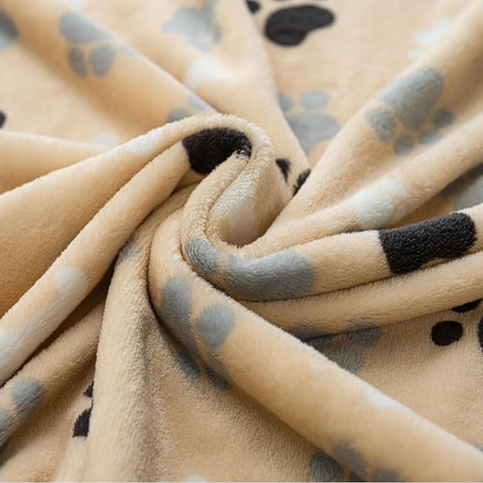 AIWEK Dog Blanket Paw Bone Pattern 1 Pack 2 Super Soft Warm Flannel Sofa Cover Car Bed Protector, Urine Proof Washable Outdoor Pet Blanket for Puppy Large Dogs & Cats,40"*30" Beige