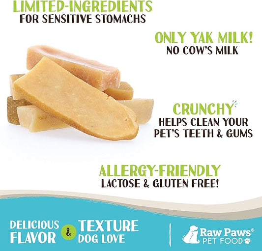 Raw Paws Himalayan Yak Chews for Dogs - Small (12-Count) - Packed in USA - Tibetan Yak Cheese Dog Chews for Small Breeds - Hard Milk Dog Chew Bones - Single Ingredient - Long Lasting