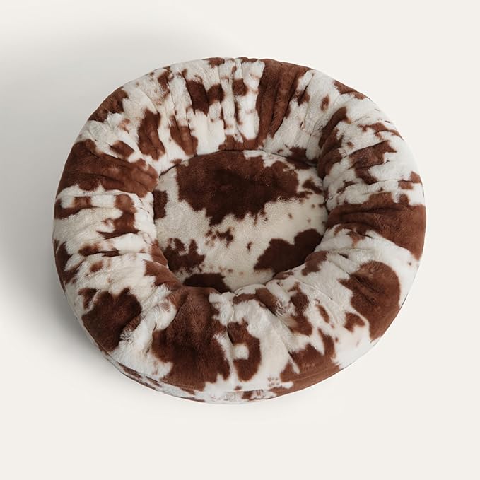 UnHide Floof Pet Bed - Large (35" x 12") - Extra Soft Dog Bed - Removable Faux Fur Cover - Machine Washable - Helps Ease Pet Anxiety & Provides The Perfect Sleep - Cowhide
