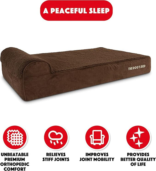 The Dog’s Bed Orthopedic Headrest Dog Bed XL Brown Plush, Memory Foam, Pain Relief for Arthritis, Hip & Elbow Dysplasia, Post Surgery, Lameness, Waterproof Washable Cover, Veterinary Approved