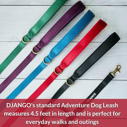 DJANGO Adventure Dog Leash – Strong, Comfortable, and Stylish Dog Leash with Solid Brass Hardware and Padded Handle - Designed for Outdoor Adventures and Everyday Use (Crimson Red)