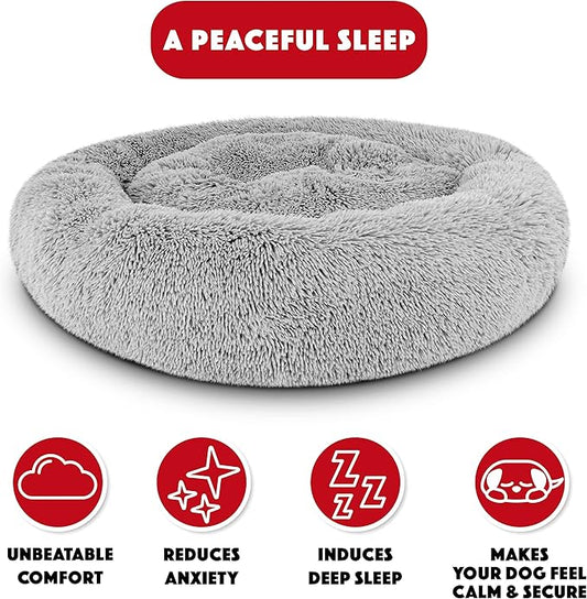 The Dog's Bed Large Silver Grey Fur Calming Nest Bed, Veterinary Approved