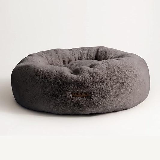 UnHide Floof Pet Bed - Large (35" x 12") - Extra Soft Dog Bed - Removable Faux Fur Cover - Machine Washable - Helps Ease Pet Anxiety & Provides The Perfect Sleep - Charcoal Charlie