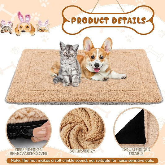 Novabright 3 Pack Self Warming Dog Bed for Large Dog 27x35 Inch Mat Self Heating Cat Reflects Body Heat Extra Warm Thermal Pet Pad Washable Cat Bed for Outdoor Indoor Large Kittens Puppy(Grey/Camel)