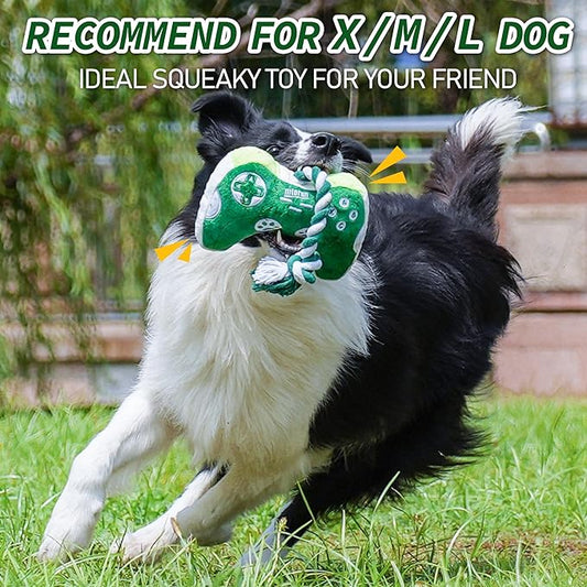 MTERSN Squeaky Dog Toys : Interactive Dog Plush Toy with Full Crinkle Paper and Cute Puppy Chew Toys with Rope - Funny Gaming Controller Shape Dogs Birthday Gift (Green)