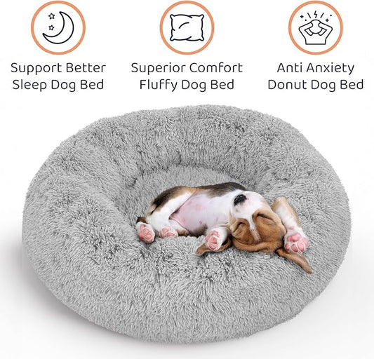 Donut Dog Bed - Premium Comfort for Anxiety Relief - Fluffy & Calming Design with Ultra-Plush Support | Cozy Round Dog Bed with Super Soft Circle Style (Grey, Medium)