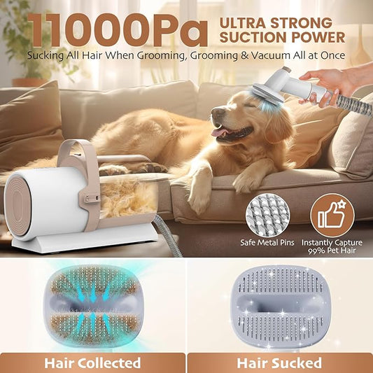 Dog Grooming Vacuum, Pet Grooming Kit with Dog Clippers, 2.5L Dust Cup 11000Pa Dogs Vacuum for Shedding Grooming, 5 Grooming Tools Home Cleaning in 1, Low Noise Pet Grooming Vacuum for Dogs