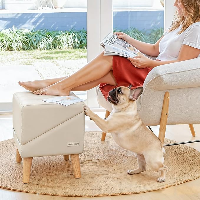 Dog Stairs for Small Dogs and Cats 16" H - with Encrypted Dot-Grip Non-Slip Surface, 2-in-1 Pet Ramp & Steps for Bed/Couch, Foldable Split Ottoman with Solid Wood Frame, Sturdy & Portable for Puppies