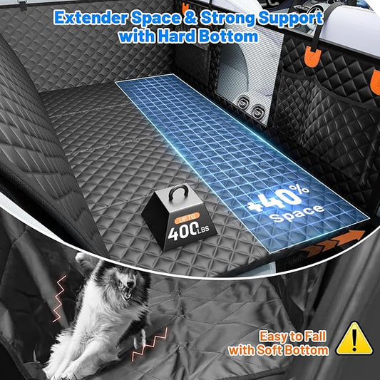 Truck Dog Seat Cover for Back Seat, Hard Bottom Waterproof Truck Back Seat Extender for Multi Dogs,Dog Hammock for Crew Cab Trucks,Pet Seat Cover for Back Seat Holds 400lbs with Mesh Window & Pocket