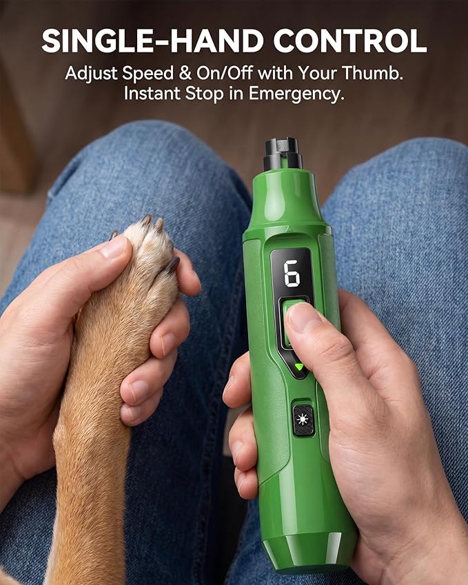 7-Speed Dog Nail Grinder with LED Light – Ultra Quiet Electric Pet Nail Trimmer for Large Dogs & Cats – Professional Grooming Tool with Dust Collector, One-Hand Speed Control & Instant Stop Safety